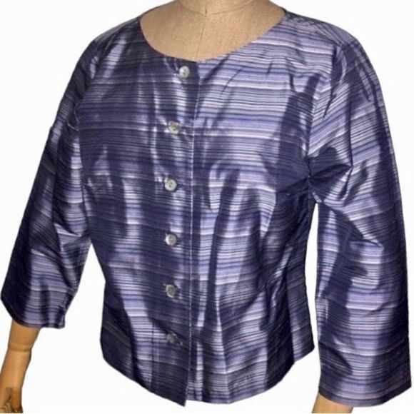 Talbots Silk Striped Blouse/Jacket with 3/4 Sleeves Women’s 10P - Picture 1 of 8